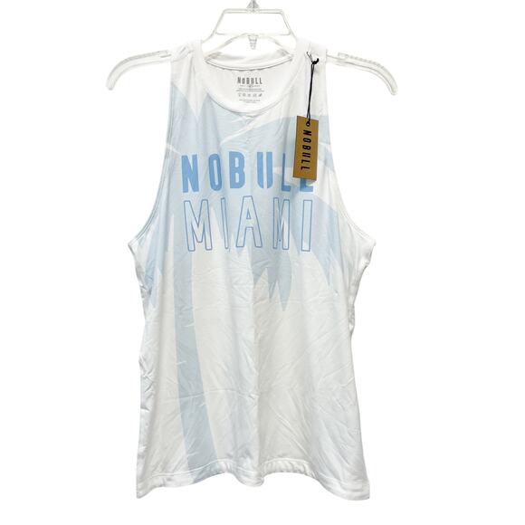 NoBull Women's Palm Tree Miami High Neck Muscle Top Tank Blue Size Medium - Picture 3 of 6